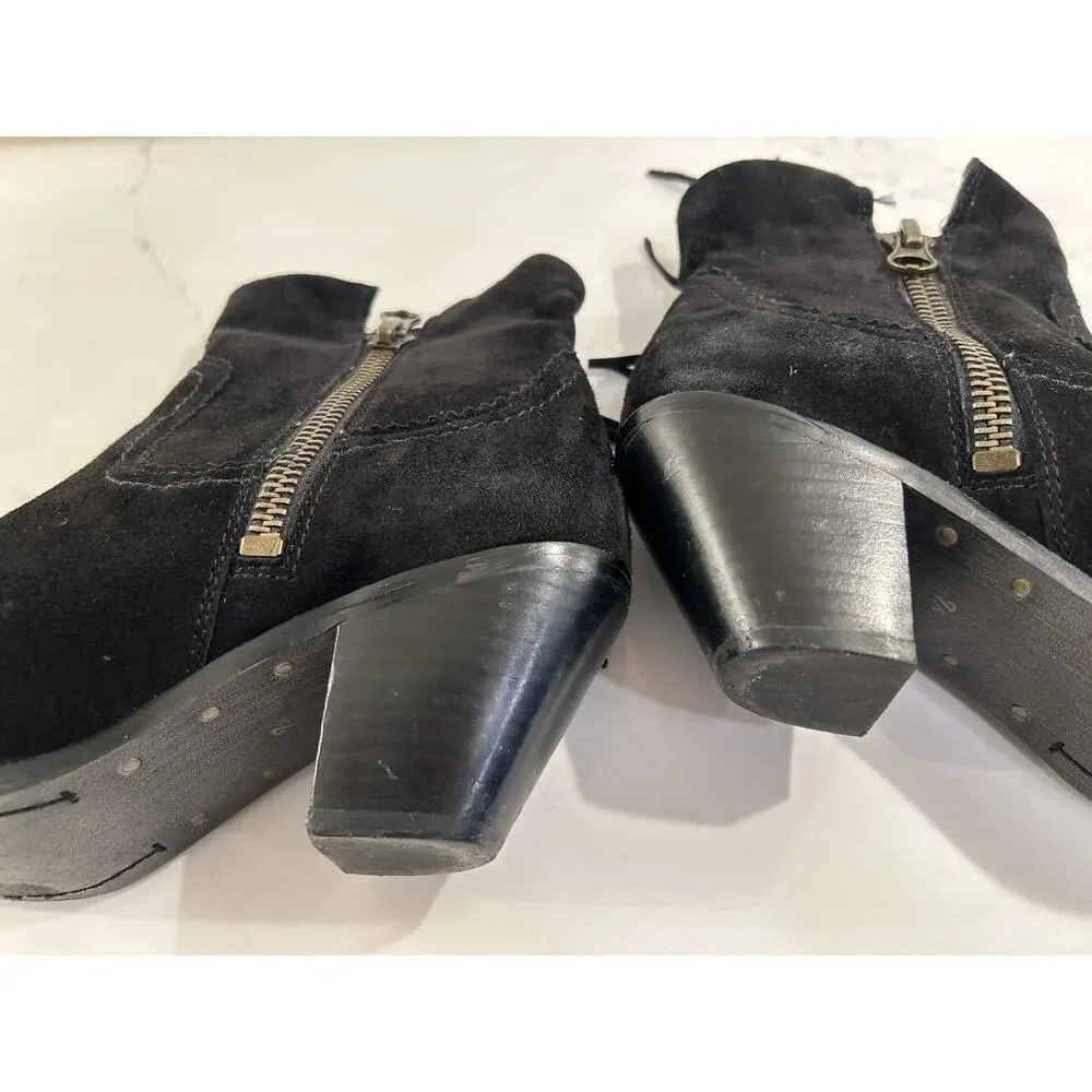 Sam Edelman Louie 7.5 M Booties Black‎ Suede Fringe Western Ankle Boots Cowgirl
